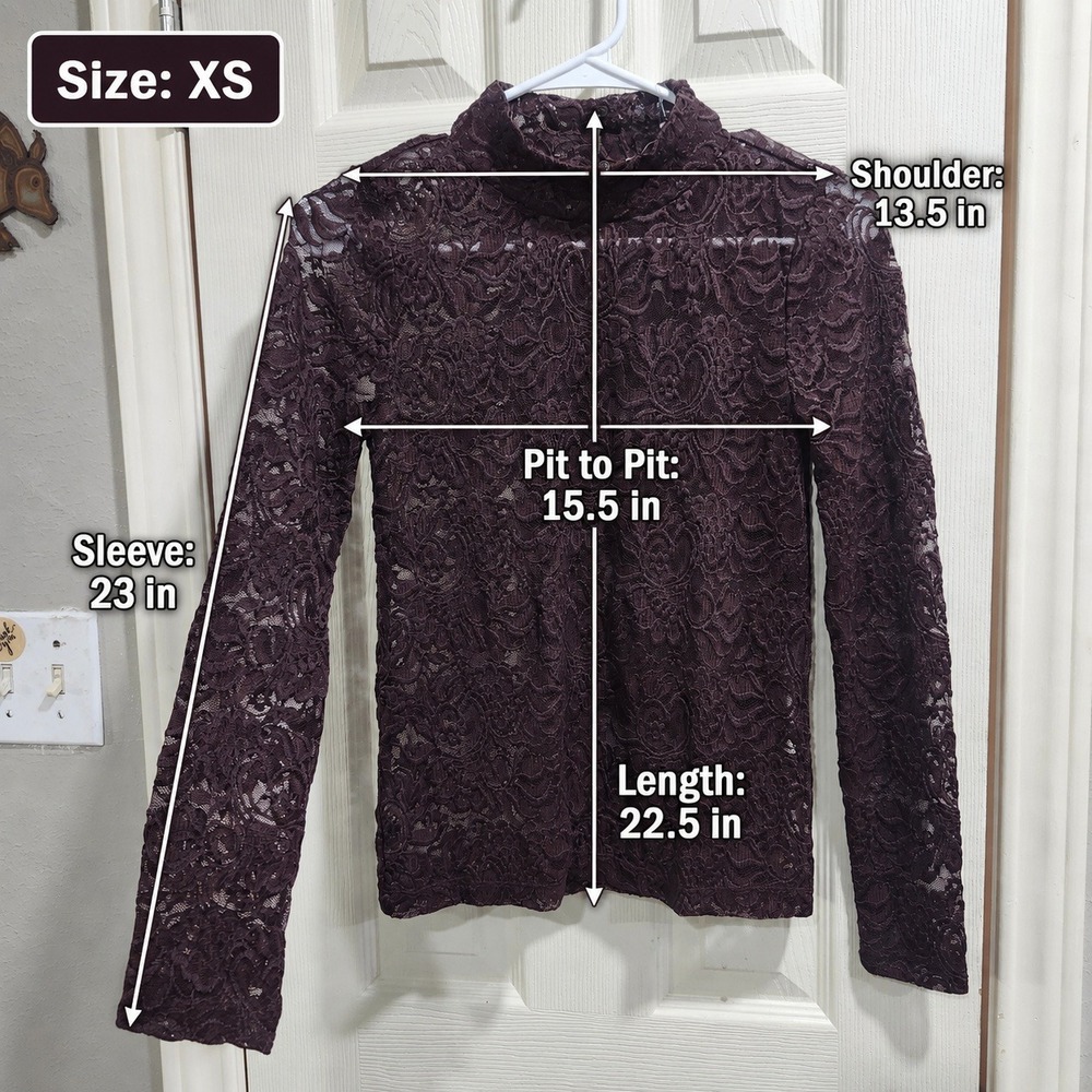 LOFT Women XS Petite Brown Floral Lace Mock Neck Long Sleeve Blouse Top - Picture 7 of 7